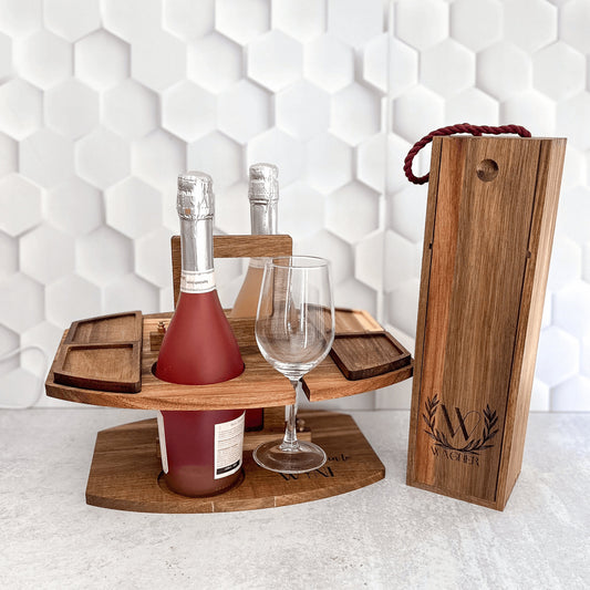 Premium Wine & Charcuterie Table Acacia Wood Portable Wine Caddy Custom Wine Gift for Wine Lovers Anniversary Gift Custom Charcuterie Table