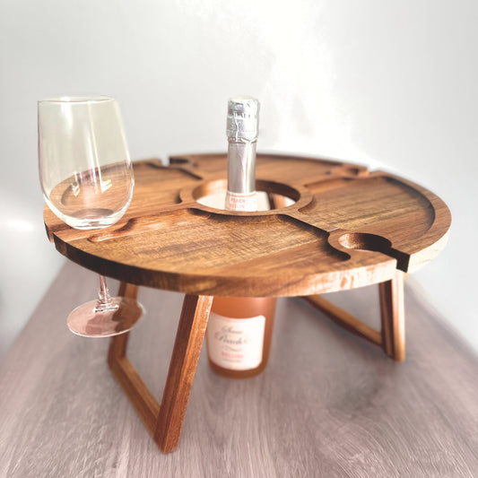 Foldable Picnic Wine Table Round Four Glass Wine Caddy Portable Charcuterie Tray Wedding Catering Tray Charcuterie Parties Travel Wine Gift